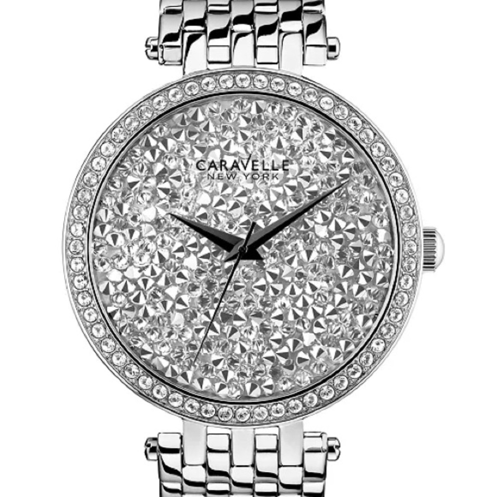 Caravelle by Bulova Women's Crystal Pave Stainless Steel Watch(model 43L160) EUC
